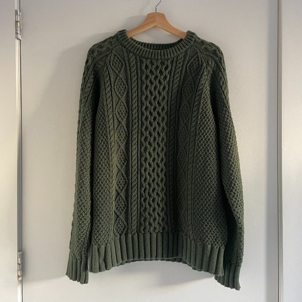 NWOT L.L. Bean Men's Signature Cotton Fisherman Sweater in Dark Olive Green